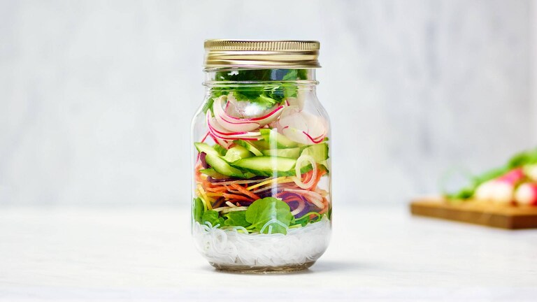 Glass Noodle And Crudite Layered Lunch Jar