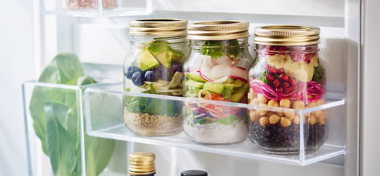 Layered Lunch Jar With Beluga Lentils Chickpeas Pomegranate And Baba Ganoush